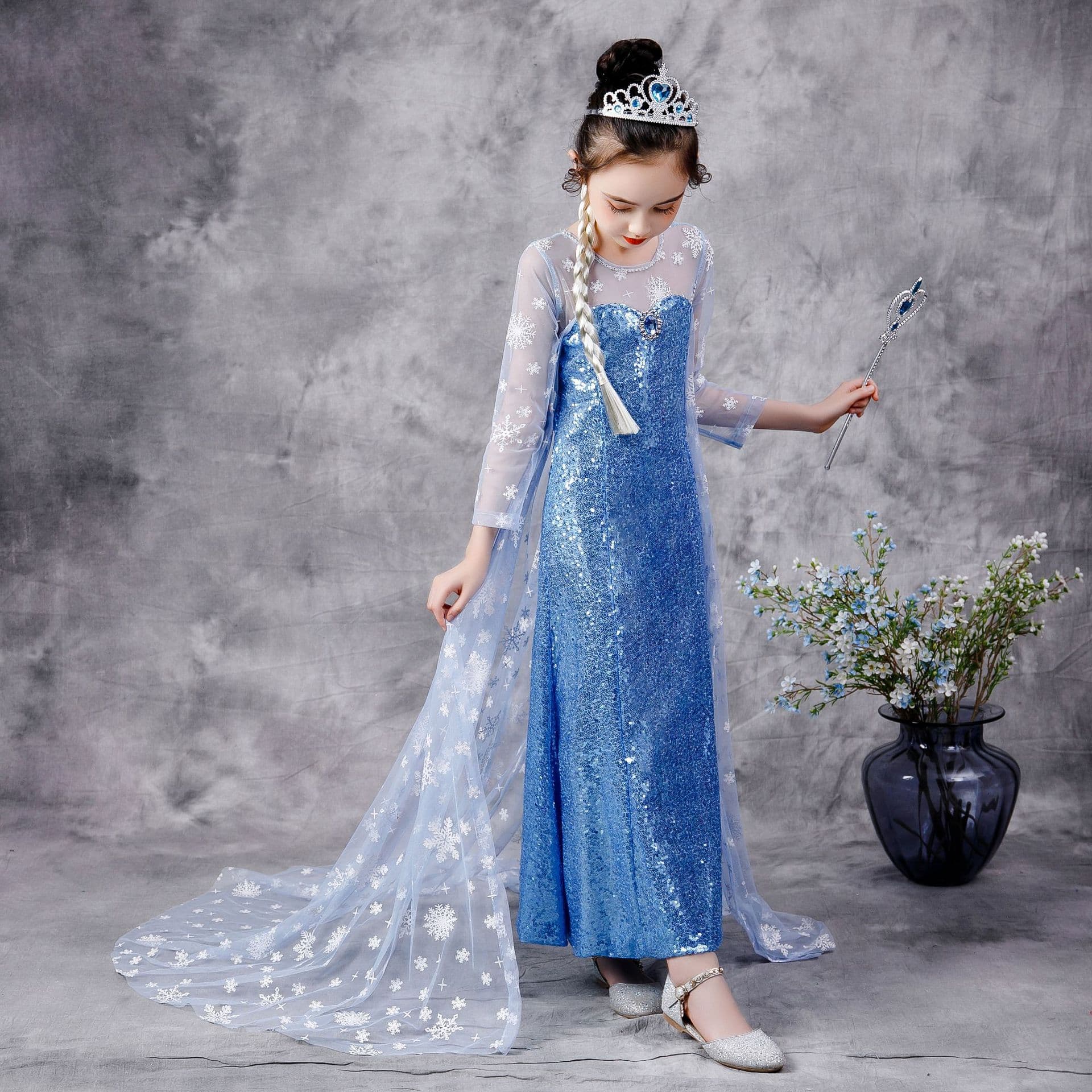 2025 Girls Spring/Summer Frozen Elsa Kids Princess Dress Sequined Elsa Halloween Drop Shipping