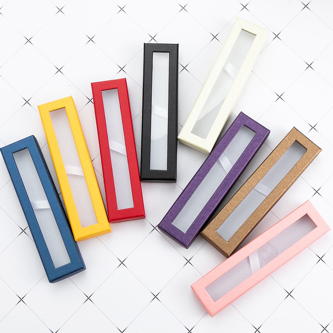 Pen case ready-made wholesale pen box, creative transparent window paper packaging printed gift heaven-and-earth lid, gel pen case