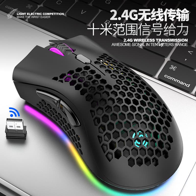 Viper BM600 Wireless Charging Mouse Lightweight Hollow Hole Colorful RGB Luminous Gaming Office Mouse