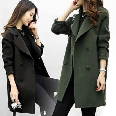 Wool Coat Women 2023 Autumn Winter New Korean Style Mid-Length Cocoon Double-Breasted Woolen Coat Loose Slimming Trend