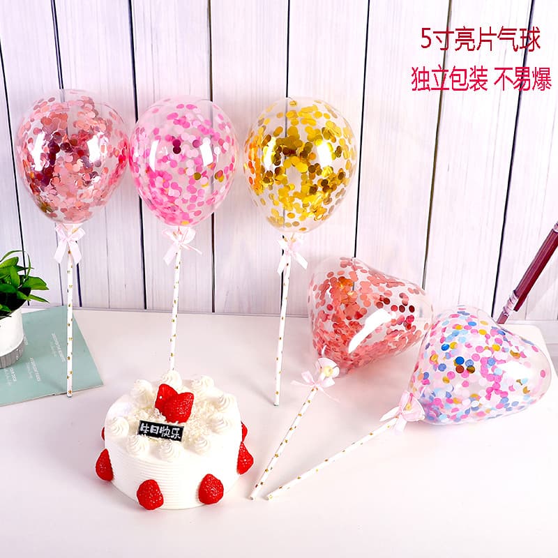 Birthday Cake Decorative Sequins Balloon Net Red 5 Inch Transparent Paper Scrap Balloon Party Cake Baking Supplies Plug-in