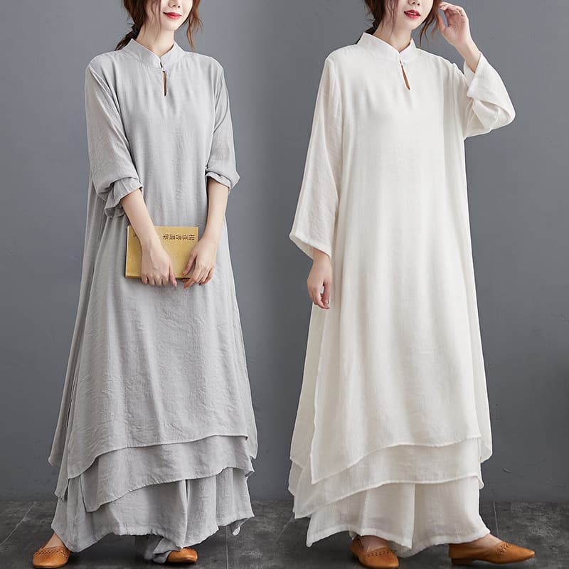 2023 Autumn Original Chinese-Style Mid-Length Artistic Yoga Tea Ceremony Zen Dance Dress Set for Women