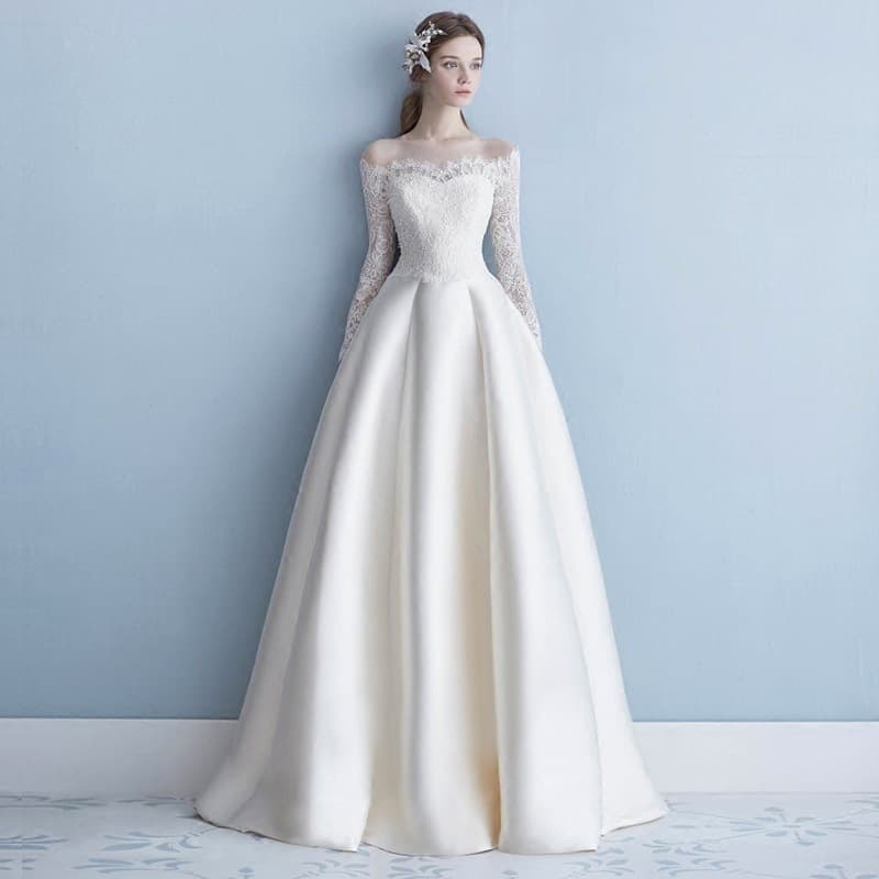 2024 New Summer European Style Wedding Dresses Bride's Gowns Lightweight Lace Satin Tails Long Sleeves Chinese Wedding Dresses