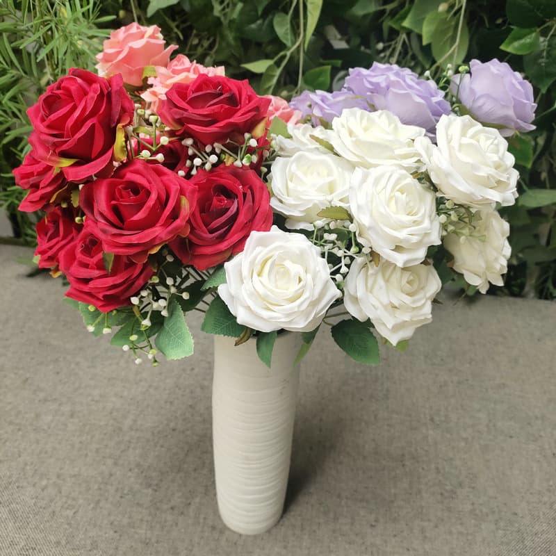 Home Decor 9-Head Rose Artificial Flower Bouquet, Photography Props, Wedding Artificial Flowers Wholesale