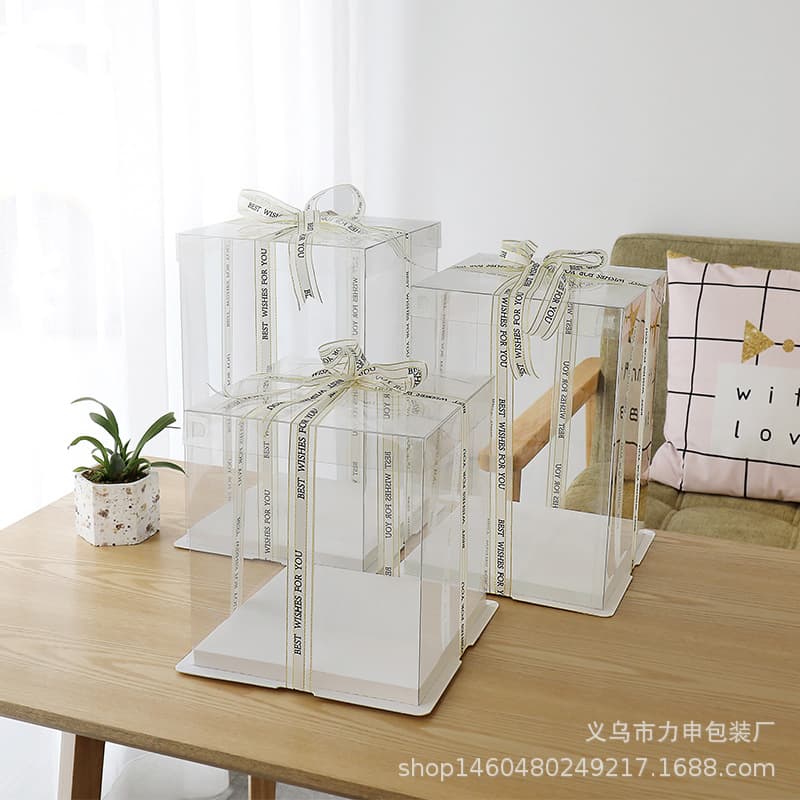Cake box transparent single layer double layer heightened packaging box 4 inches 6 inches 8 inches 10 inches baking packaging with logo wholesale