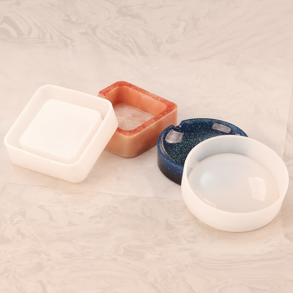Crystal Drip Glue DIY Square Round Ashtray Silicone Mold Aroma Plaster Concrete Mold