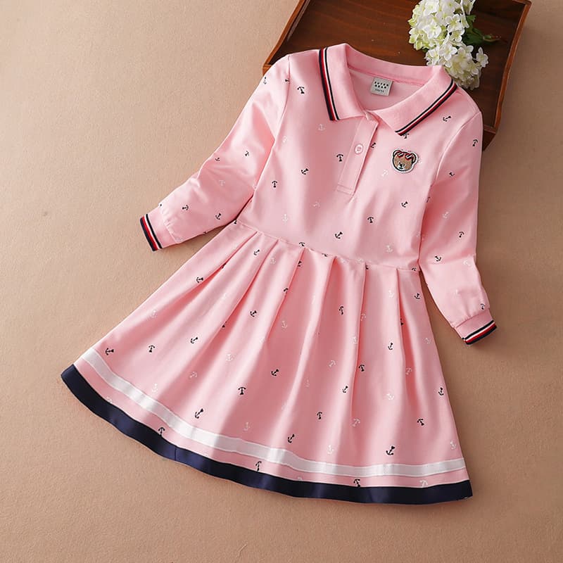 Girls Dress Korean Style Cotton Autumn Clothes Little Girl Fashionable School Uniform British Princess Skirt Long Sleeve A-Line Skirt