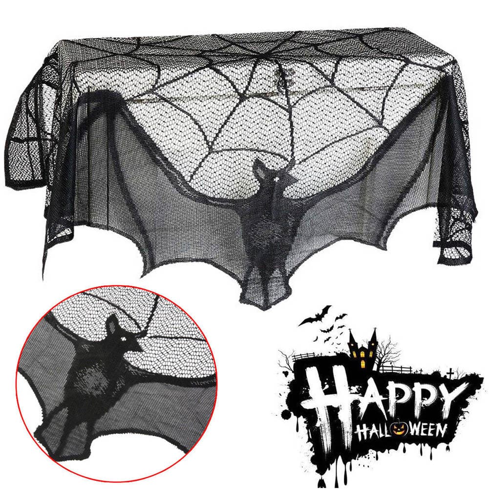 Halloween curtains, 95*57cm, black lace spider web bat curtains, Halloween door curtain decorations.