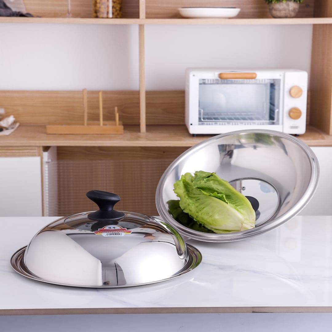 Raised Round Stainless Steel Combination Lid with Standable Handle Wholesale, Household Tempered Glass Lid, Visual Pot Cover