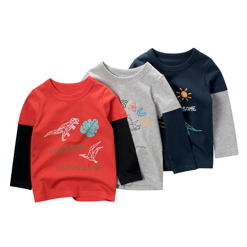 27kids Children Autumn Long Sleeve T-shirt Boys Base Shirt Animal Pattern Soft Cotton Material Suitable Middle Small Children