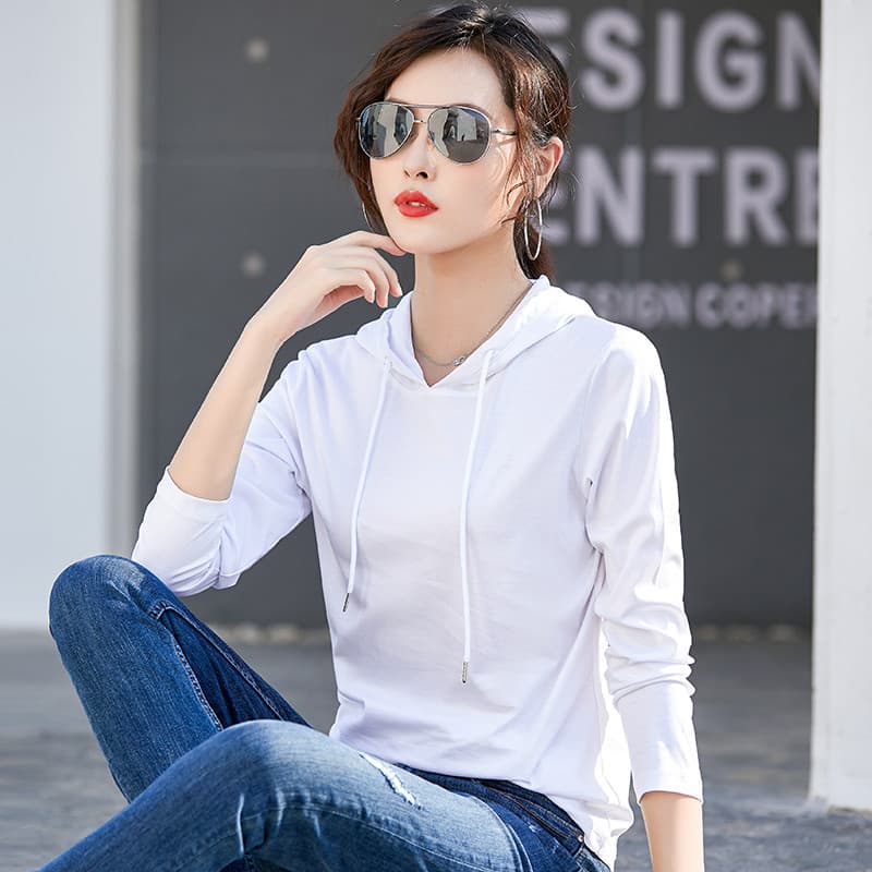 Women's Long Sleeve Hoodie T-shirt Silk-Matte Cotton Comfortable Pure Cotton Spring Fashion Casual Wear Spring Collection
