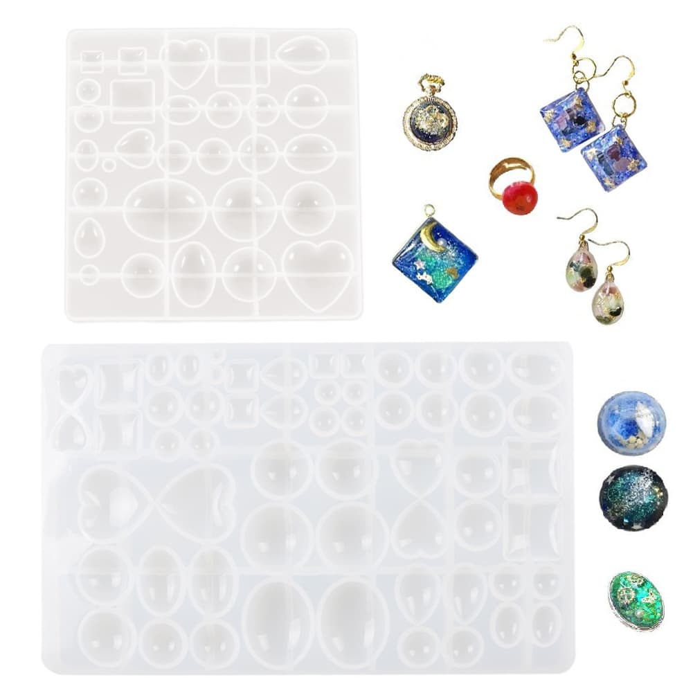DIY craft crystal epoxy molds in various sizes, including time gemstone pendant and mirror silicone molds.