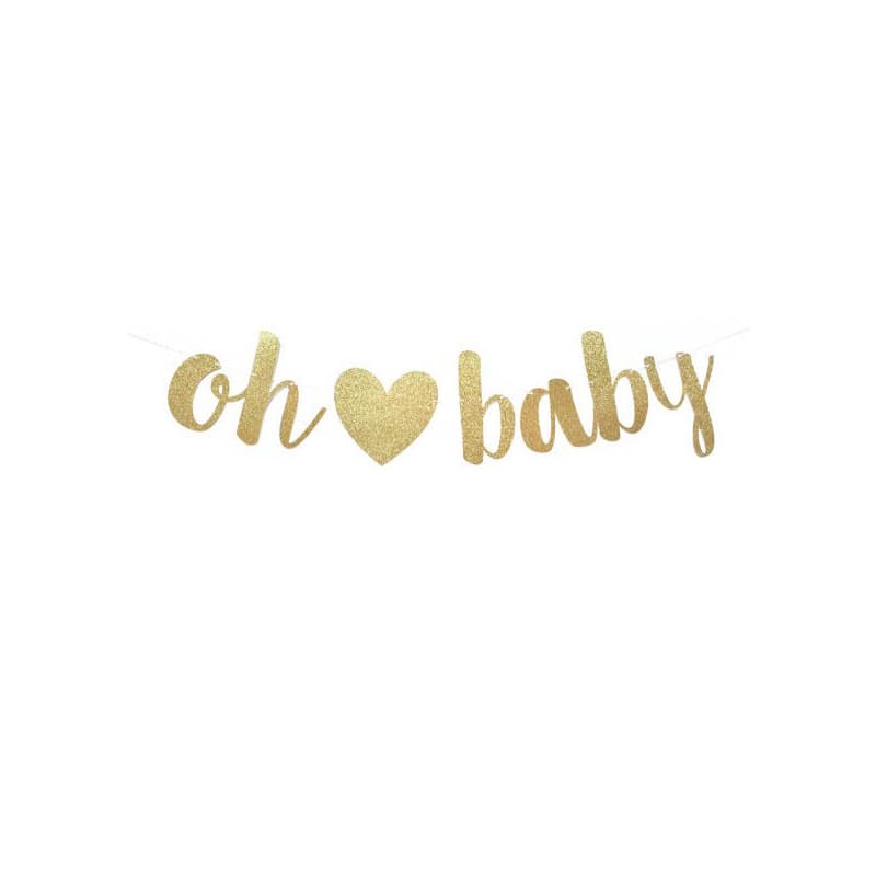 Baby Birthday Banner, Full Moon Party Decoration Streamer, OH BABY Gold Glitter Letter Hanging Flag Wholesale