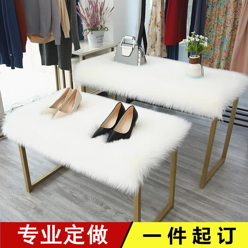 Plush white plush mat desktop running table display blanket clothing store window decoration wool-like carpet