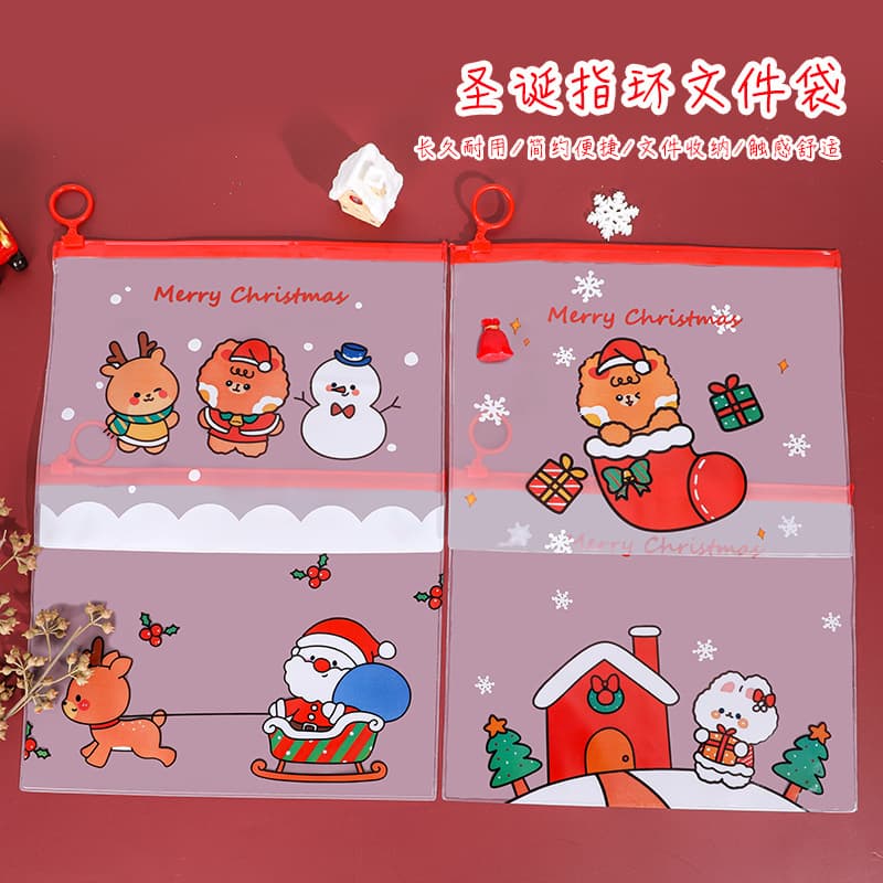 Cartoon Christmas Ring File Folder Student Girl Heart Zipper Transparent Stationery Storage Document Bag