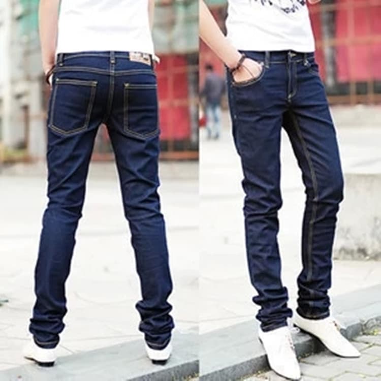 2025 Men's Spring/Autumn Slim Fit Pure Blue Jeans Korean Style Slim Fit Men's Jeans Manufacturer