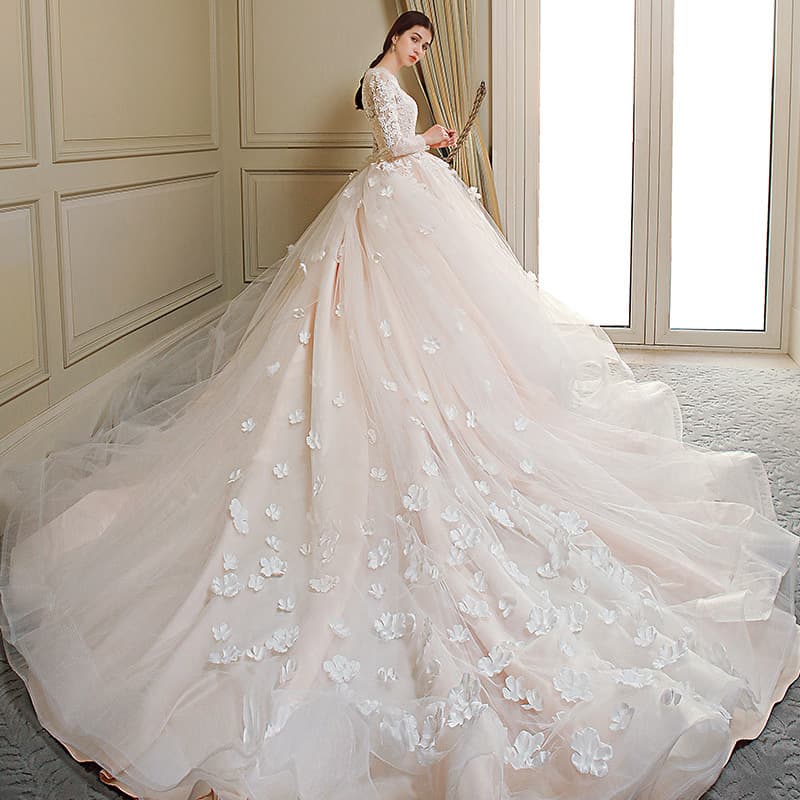 Wedding Dress for Women Forest Style Train Plus Size Slimming 2026 New Round Neck Long Sleeve Lace Bride Main Wedding Gown