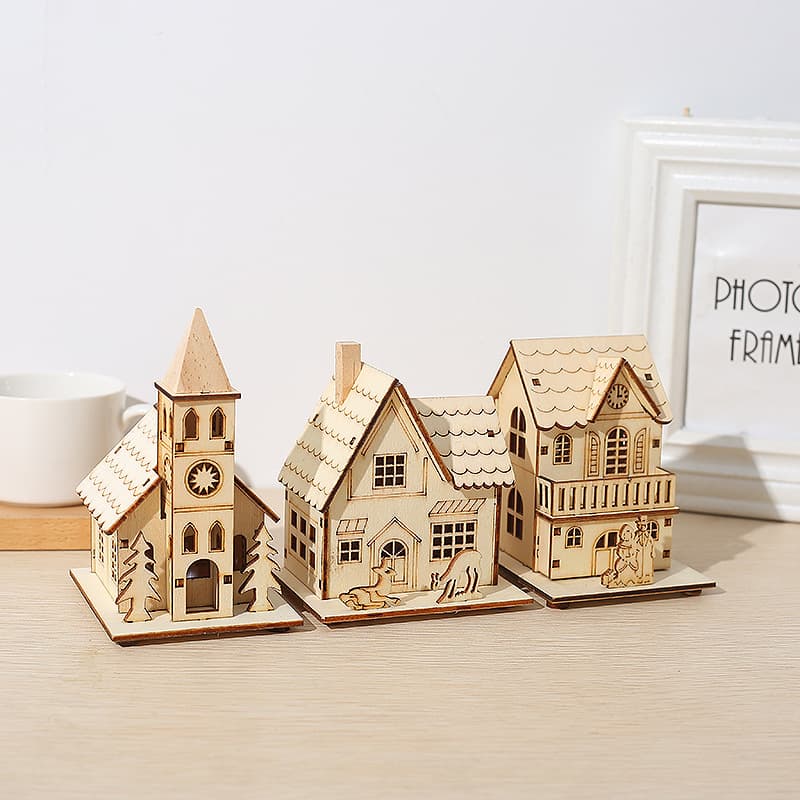 Christmas Decorations Luminous Cabin Snow House Christmas Tree Decoration DIY Gift Window Ornaments