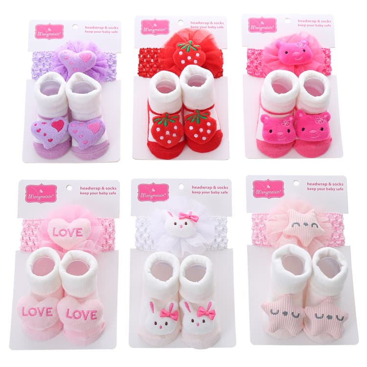 Cross-border Bowknot Princess Tulle Baby Socks, Cartoon Cute Plush Baby Socks and Headband Set