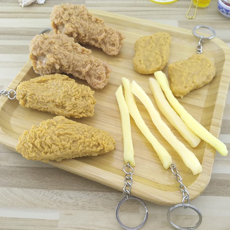 Food keychain simulation KFC family bucket fried chicken leg chicken wings foreign trade jewelry wholesale fast food restaurant promotional gifts