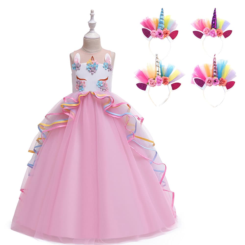 Long Princess Style Children's Unicorn Costume Halloween Performance Dress Girls' Fairy Tale Wedding Dress European And American Style