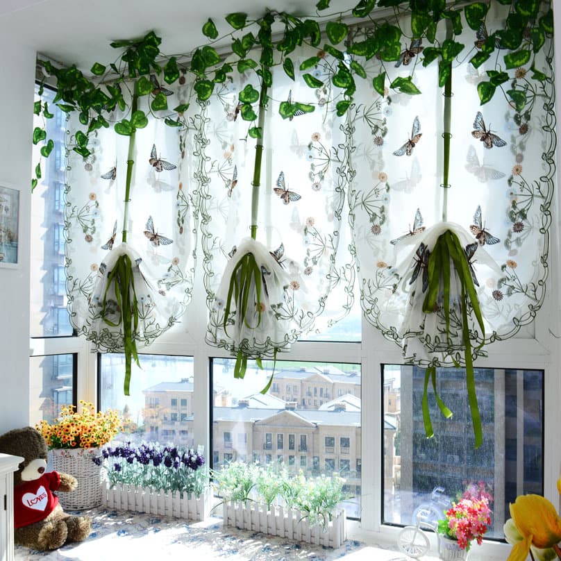 No-drill Velcro Butterfly Sheer Roman Blinds, Lifting Curtains, Lifting Curtains, Fan-Shaped Curtains, Balcony Bay Window Embroidered Window Screens
