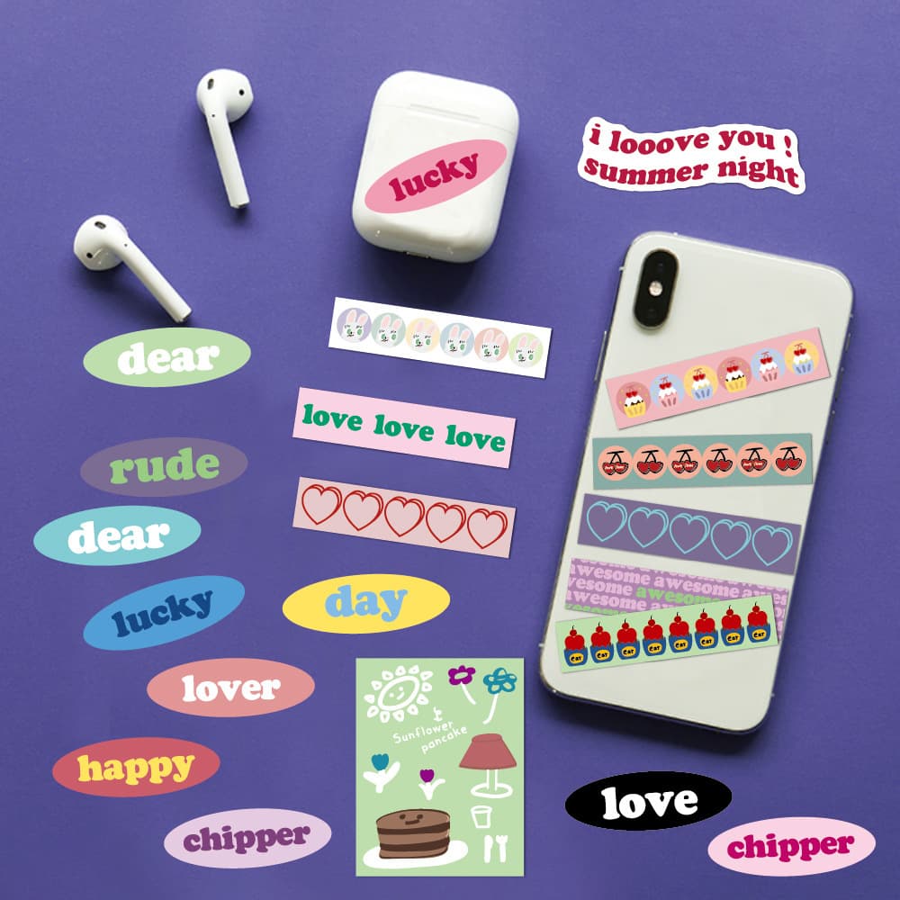 In Stock Korean Ins Cherry Heart Cute Girly Style Tablet Phone Decorative Stickers Decals
