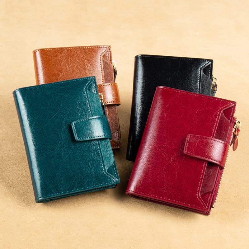 Ladies Wallet Genuine Leather Hollow Out Design Zipper Closure Multiple Card Slots Coin Pocket Compact Size Fashion Accessory