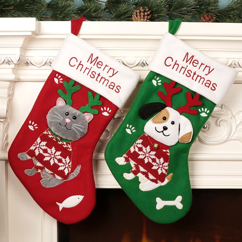 Amazon Cute Cat and Dog Christmas Stockings Cartoon Christmas Socks Gift Bags Christmas Decoration Socks Christmas Tree Ornaments