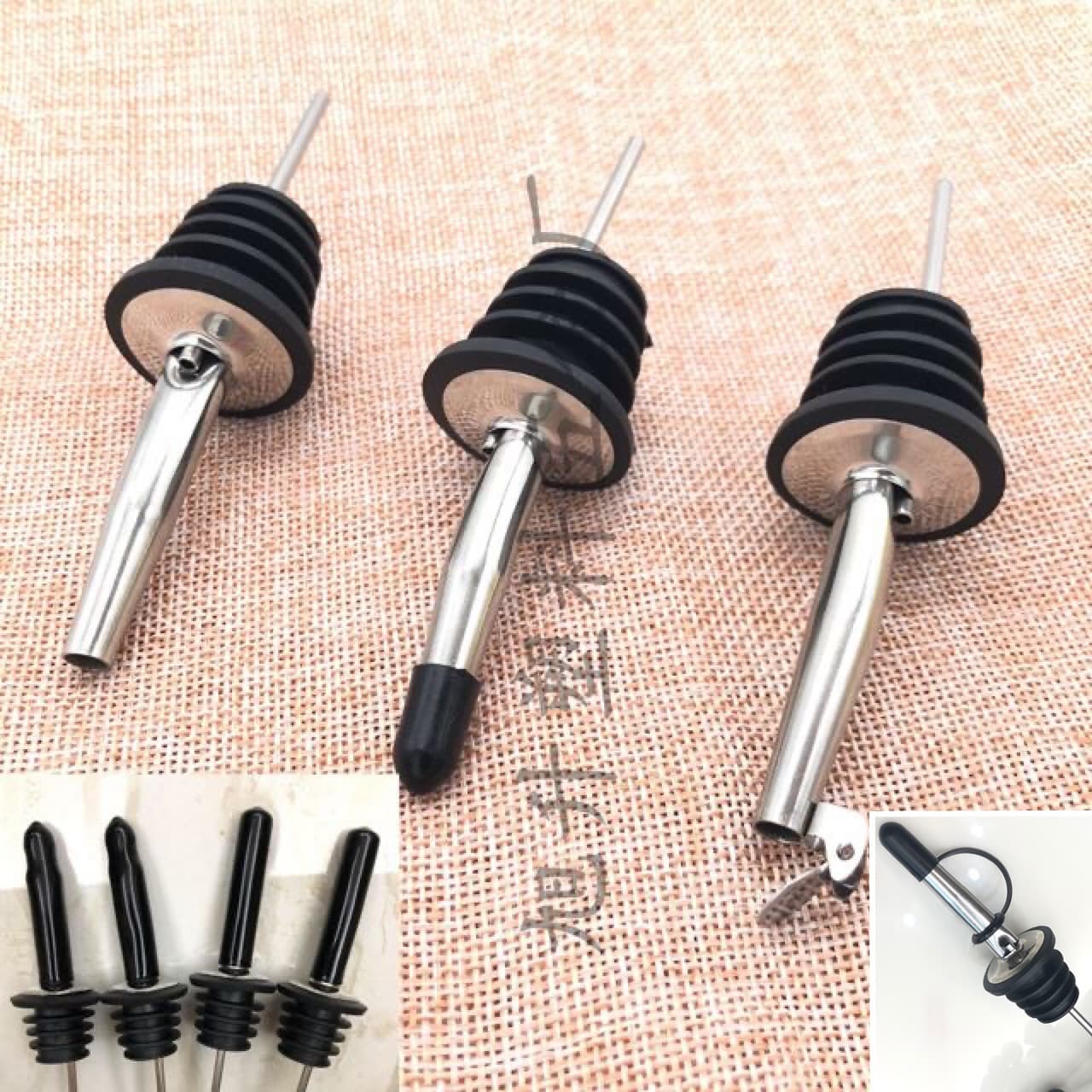 Factory Direct Stainless Steel Wine Pourer, Cocktail Mixer Spout with Black Cap, Long Cap Bottle Stopper