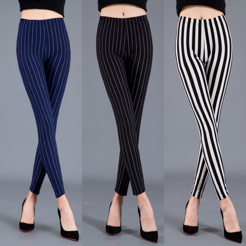 Spring/Autumn Brushed Milk Silk Base Layer Striped Slim Fit Elastic Women's Pants Ankle Boot Pants Drop Shipping