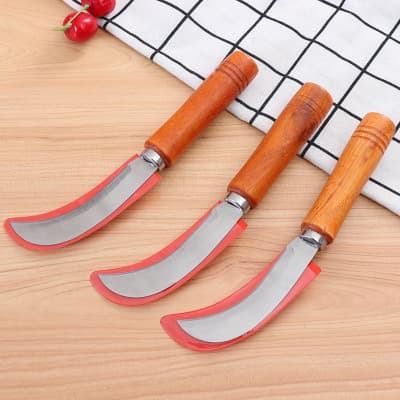 Wooden Handle Stainless Steel Pineapple Knife, Small Curved Knife for Fruit and Vegetable Peeling