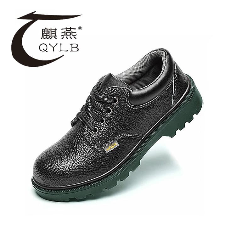 Qiyan Green Sole Cowhide Safety Shoes for Men, Anti-Smash, Anti-Puncture, Anti-Slip, Water-Resistant Work Protective Shoes
