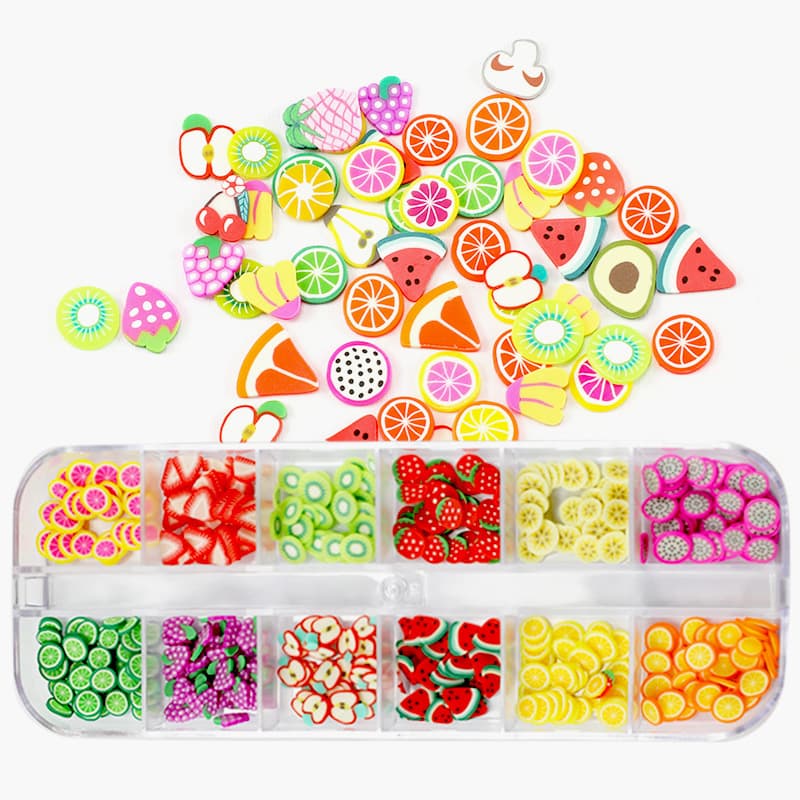 Cross-Border Manicure Fruit Soft Clay Pieces Nail Jewelry Patch Phototherapy DIY Manicure Jewelry 12 Grids Long Box