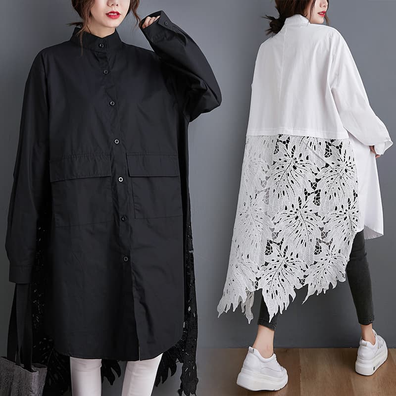 2026 Autumn Clothing for Fat MM Plus Size Women's Design Fashionable Large Size Shirt Women Hollow Crochet Medium Long Shirt Women