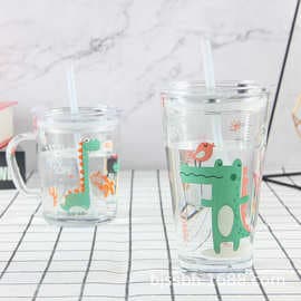 Internet celebrity water cup student straw cup with scale cup breakfast milk cup glass night market stall hot selling supply