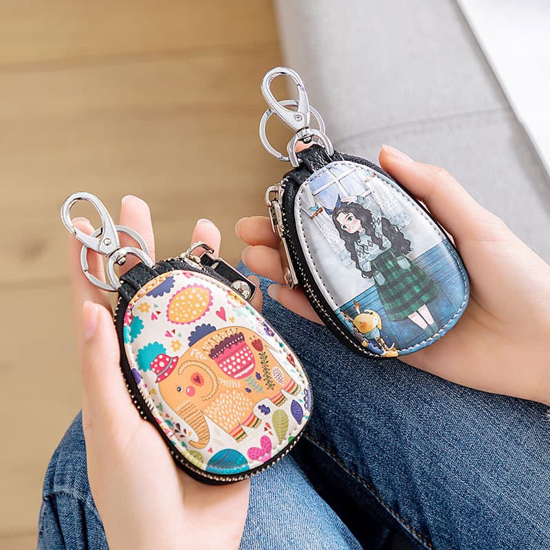 Women's car key pouch compact storage Korean minimalist cute large capacity mini key case cover household cartoon style