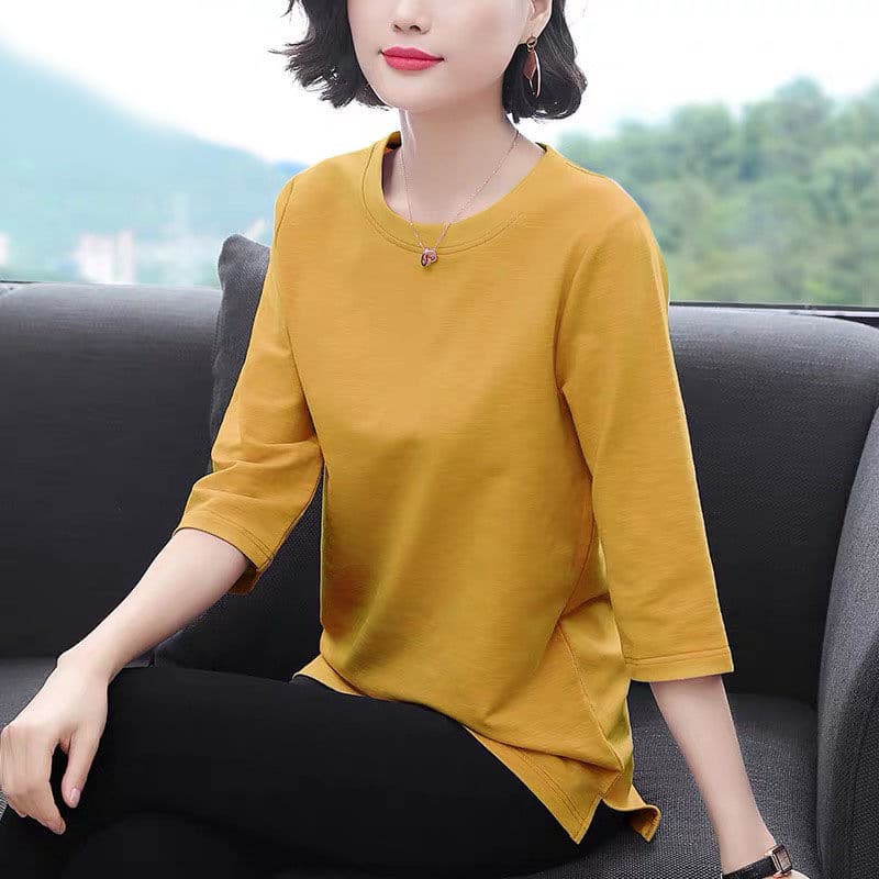 Loose Women's Short Sleeve T-Shirt Spring Summer Fashion Korean Style Seven-Five Sleeve Base Shirt Long Sleeve Mommy Dress