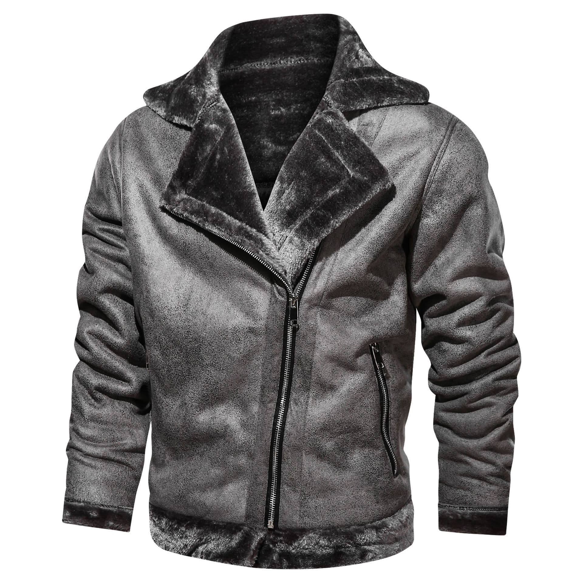 2020 New Men's Plus Size Fur-lined Leather Motorcycle Outdoor Cotton Jacket