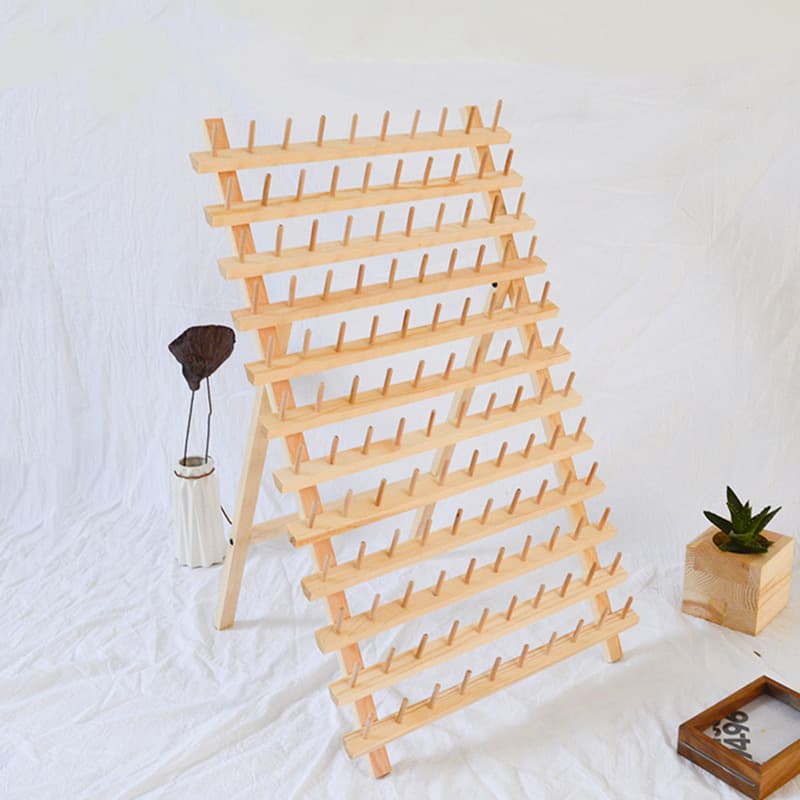Wooden Storage Rack Folding Spool Holder Sewing Thread Wax Thread Bobbin Storage Rack Wig Wooden Spool Rack