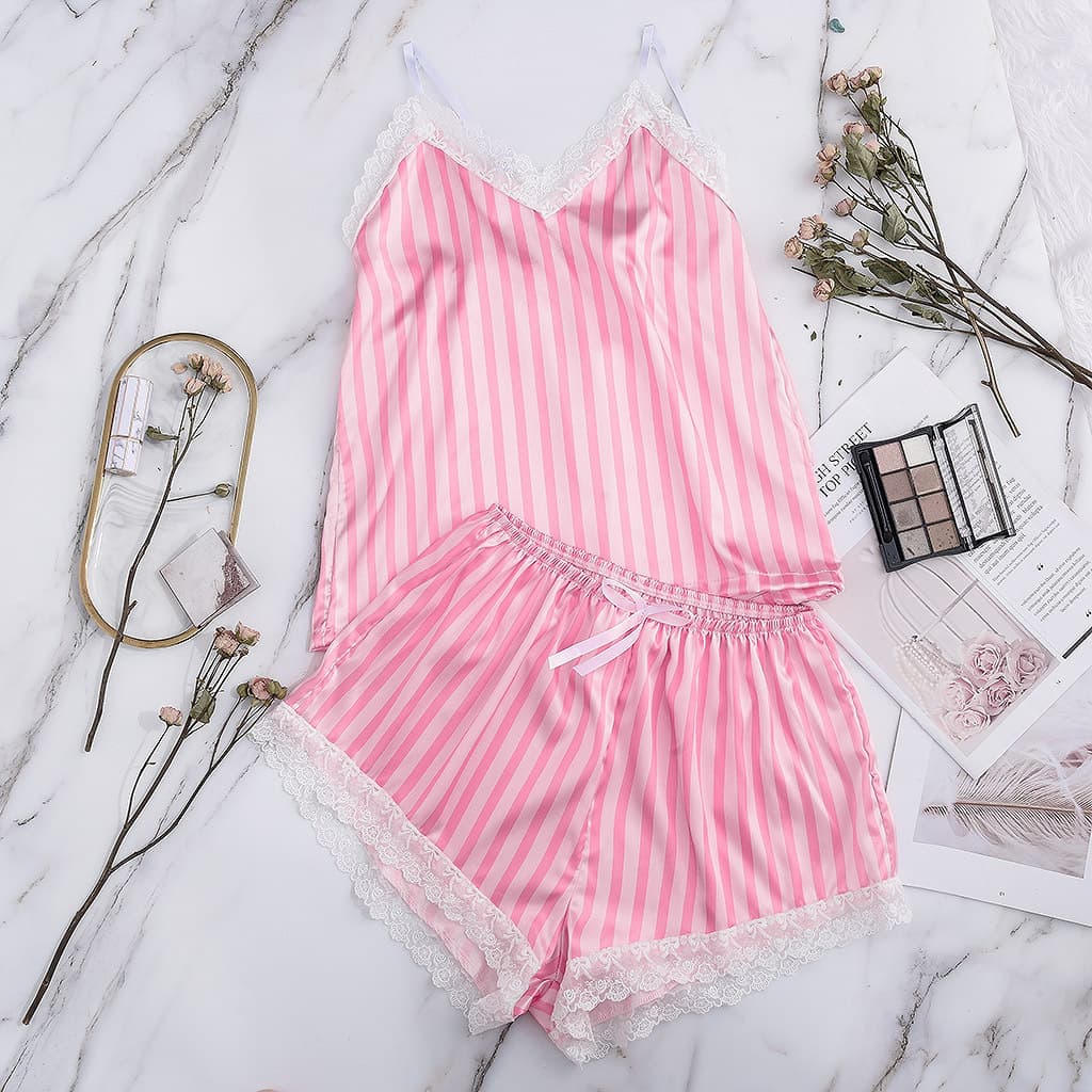 Wholesale Women's Silk-like Camisole Sleepwear Set Loose Comfortable Lace Two-Piece Pajamas Homewear Innerwear Robe
