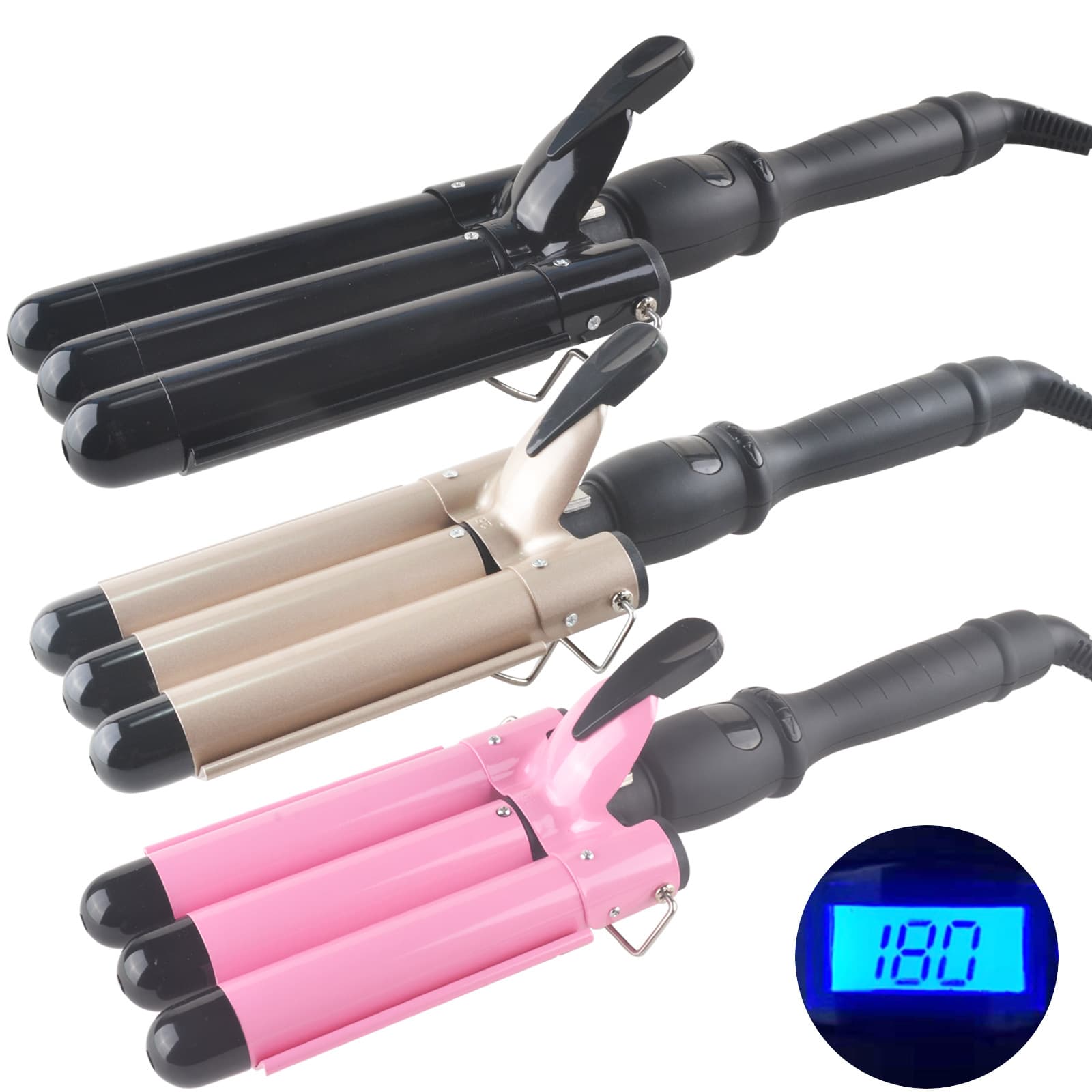 Cross-border three-tube curling iron, egg roll, three-tube hair care curler, water ripple perm, LCD splint