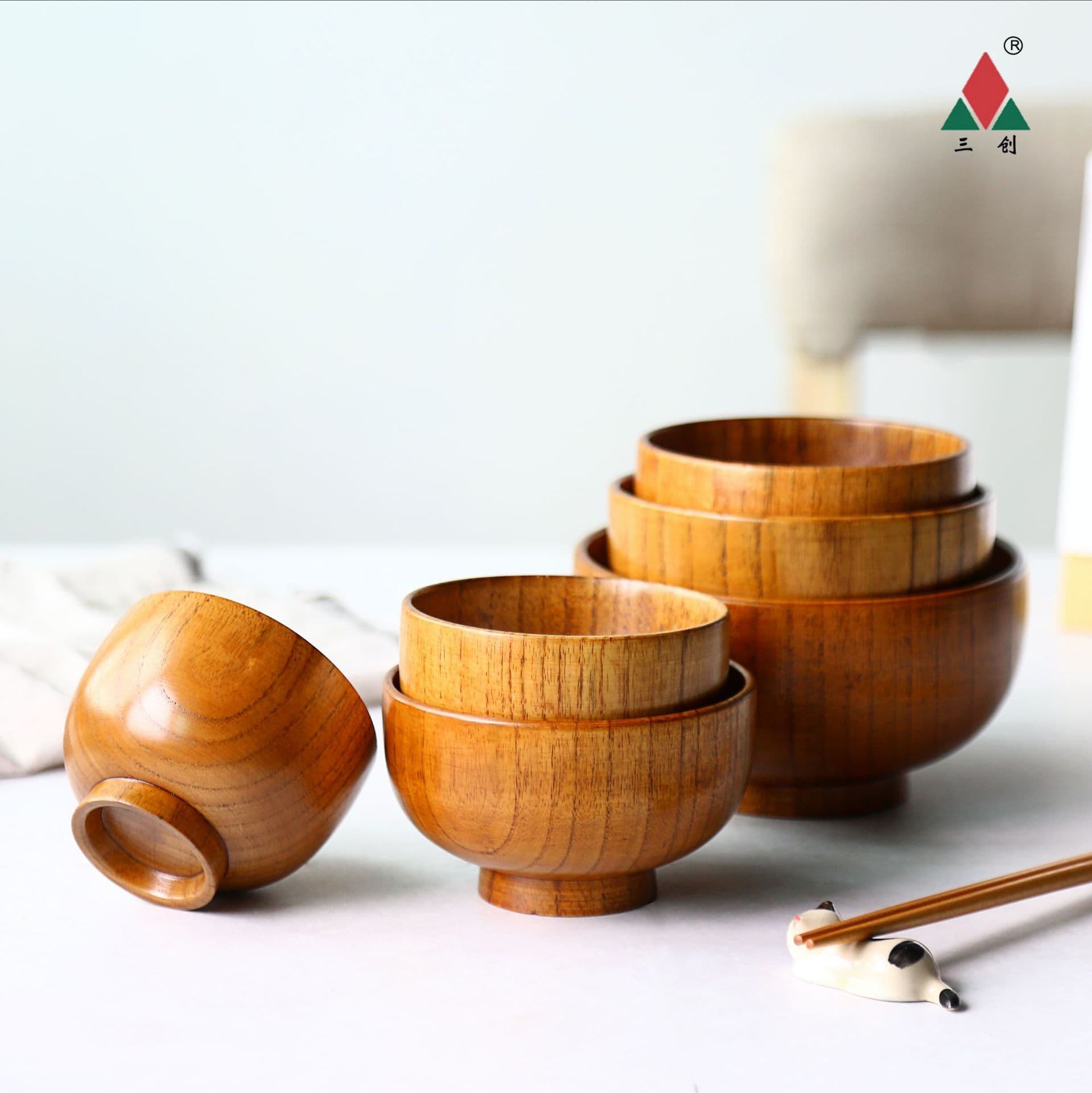 Thickened Anti-Scalding Large Wooden Bowl Japanese Style Dining Utensils Home Use Instant Noodles Soup Bowl Modern Simple Round Shape