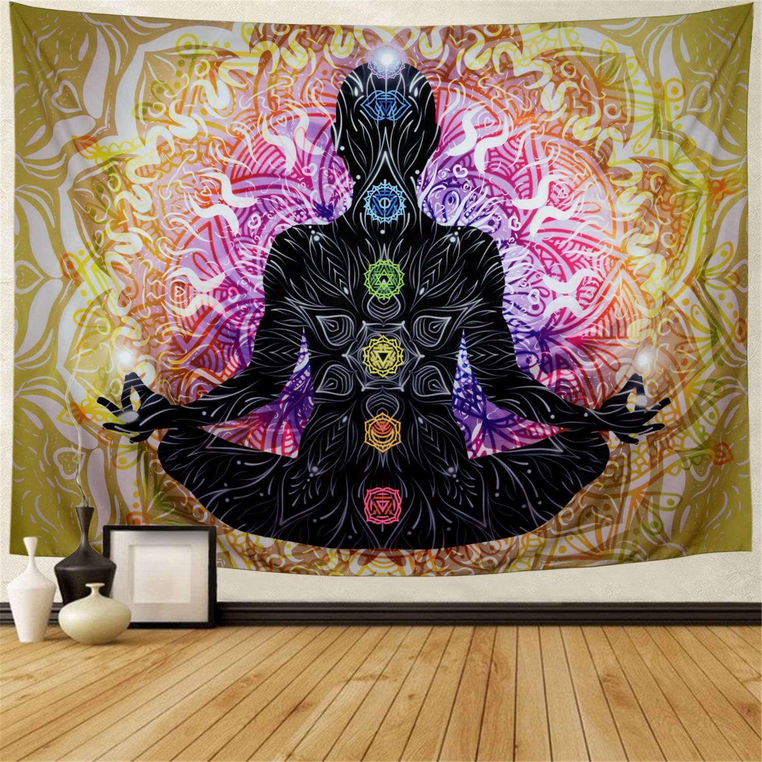 Tapestry Yoga Meditation Tapestry Colorful Mandala Wall Hanging Indian Chakra Tapestry Decoration for Studio