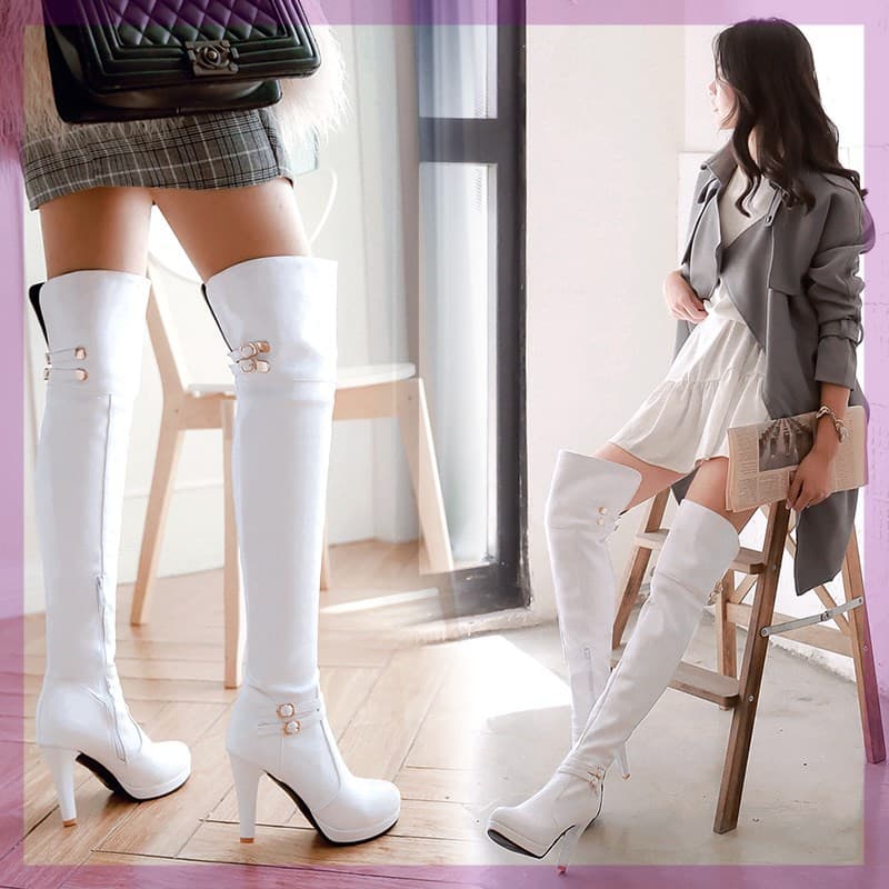 New 2020 Autumn/Winter High Heel Riding Boots Sweet Chunky Heel Over-the-Knee Boots Platform High Tube Boots