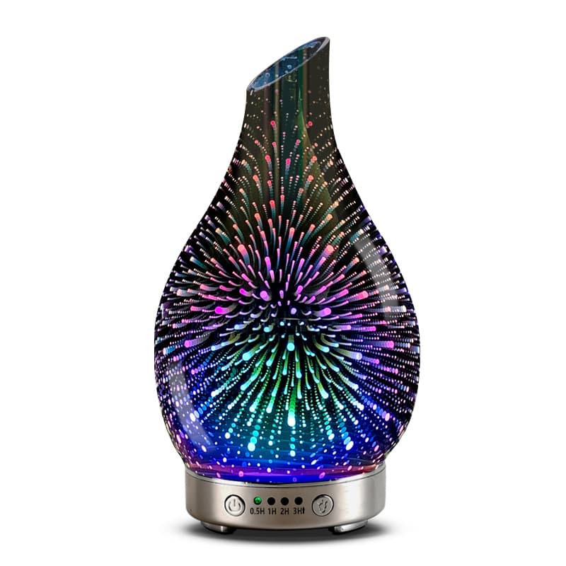 3D oblique mouth fireworks glass aromatherapy humidifier mute purifying air 7 color transformation essential oil diffuser oblique mouth