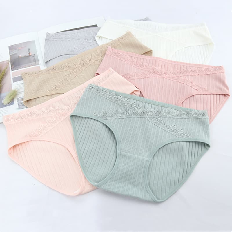 Factory wholesale maternity panties cotton ribbed low waist lace trim comfortable breathable pregnancy postpartum plus size underwear