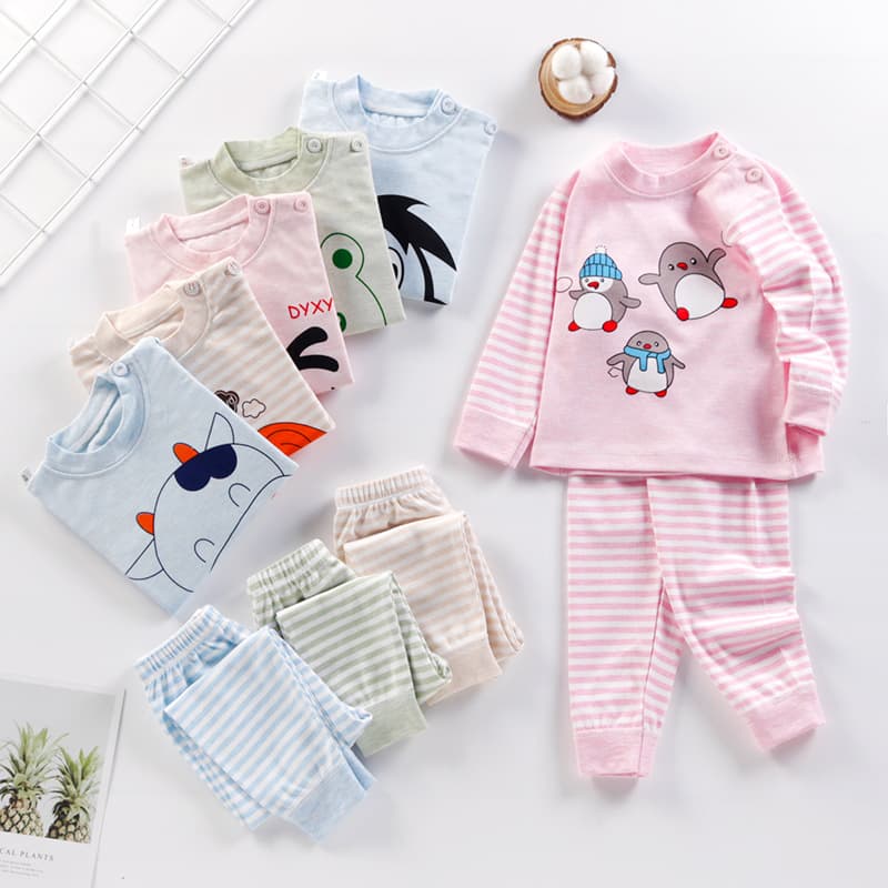 Spring/Autumn Baby & Toddler Cotton Underwear Set, Pure Cotton Thermal Top & Bottom, Color Cotton Homewear for Boys & Girls