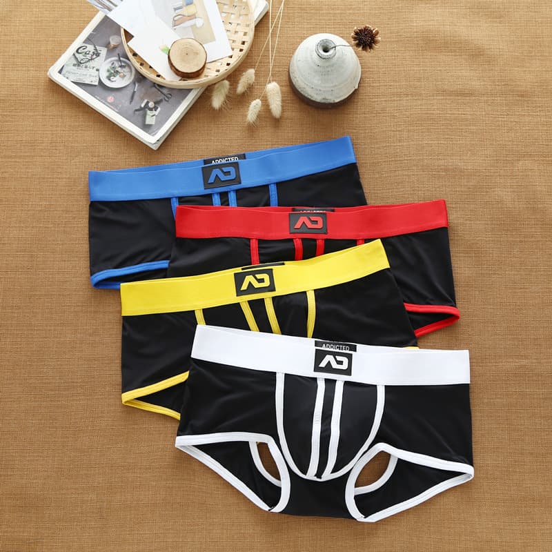 Addicted Milk Silk Men's Boxer Briefs Elastic Pants with Back Cutout Gay Sexy Underwear