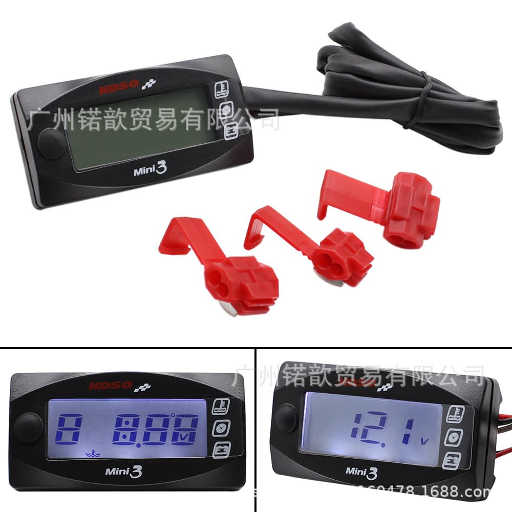 New Motorcycle Modified Universal Mini Instrument Koso Water Temperature Meter Voltmeter Time Display Three-In-One Meter